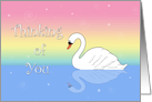 Illustrated White Swan, Pastels, Pink Yellow Blue Thinking of You Card