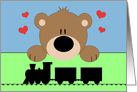 Cute Bear With Train Happy Birthday Card