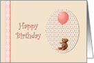 Teddy Bear With Pink Balloon And Lace Birthday Card