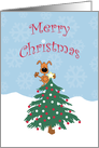 Puppy Dog in Christmas Tree, Merry Christmas card