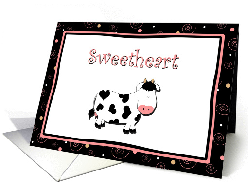 Cute Cartoon Cow With Hearts, Sweetheart Flirt card (1055965)