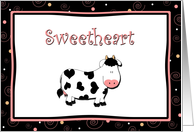 Cute Cartoon Cow With Hearts, Sweetheart Flirt Card
