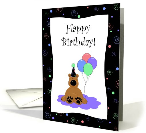 Cute Cartoon Birthday Bear Wearing a Party Hat, With... (1056049)