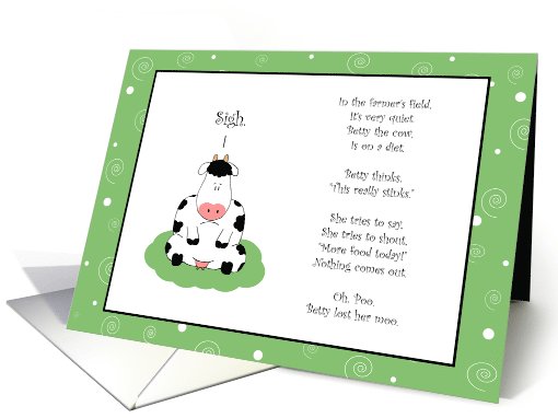 Funny Cow Poem, Lost Her Moo, Diet Encouragement card (1056221)