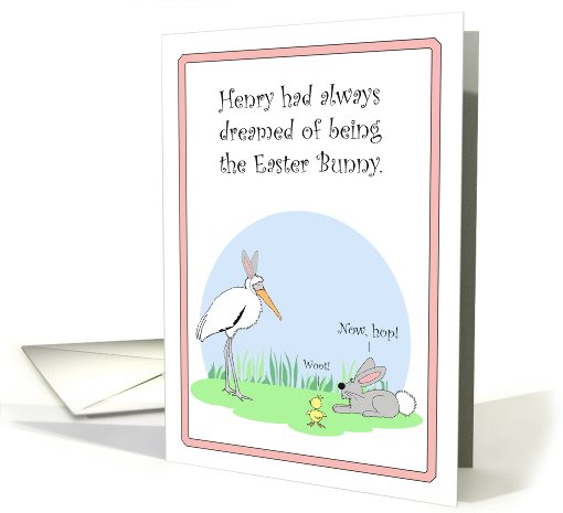 Whimsical Cute Wood Stork, Easter Bunny, Baby Chick card (1059435)