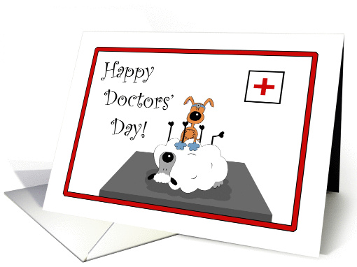 Cute Puppy & Sheep, Red Border, Happy Doctors' Day card (1060487)