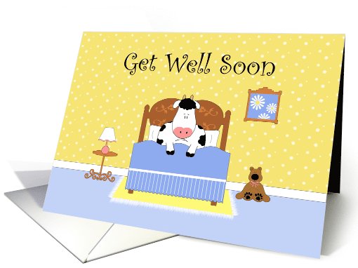 Cow In Bed, Teddy Bear, Daisies, Get Well Soon card (1061297)