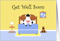 Cow In Bed, Teddy Bear, Daisies, Get Well Soon Card