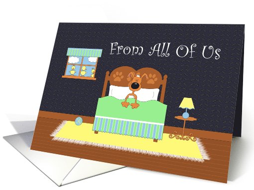 Cute Dog Sick In Bed, Chickens, Window, Group Get Well Soon card