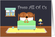 Cute Dog Sick In Bed, Chickens, Window, Group Get Well Soon Card