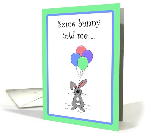 Cute Cartoon Bunny Rabbit Holding Balloons, Birthday card (1066037)