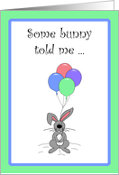 Cute Cartoon Bunny Rabbit Holding Balloons, Birthday Card