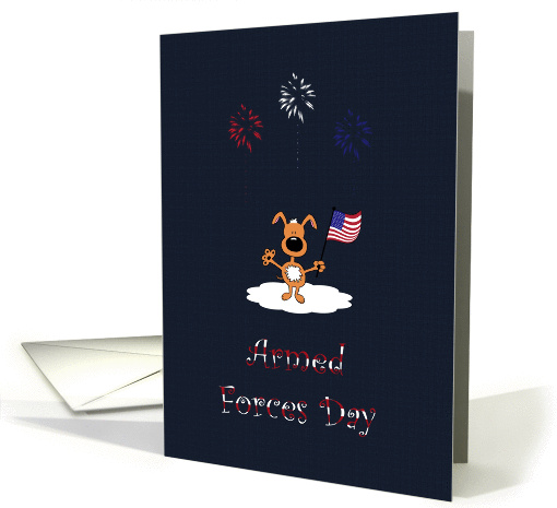 Puppy Dog Holding USA Flag, Fireworks, Armed Forces Day card (1073274)