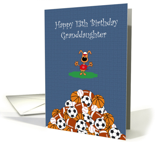 Cute Puppy Dog, Sports, Granddaughter 13th Birthday card (1073306)