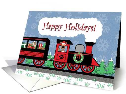Happy Holidays, Puppy Dog in Train, Presents,Trees, Snow,... (1074608)