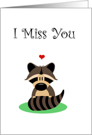 I Miss You, Sad Cartoon Raccoon With Heart card