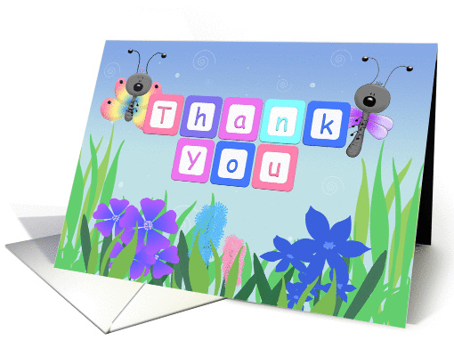 Cute Gift Thank You Card, Dragonflies, Butterflies card (942126)
