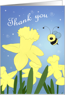 Daffodils, Bee Cute Cartoon Thank You Card