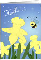 Thinking Of You, Daffodils, Cute Cartoon Bee card