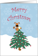 Puppy Dog in Christmas Tree, Merry Christmas card