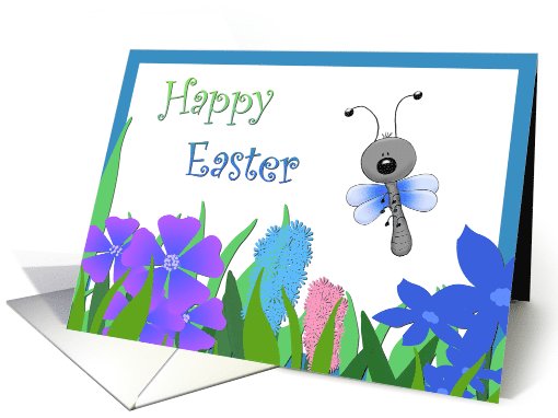 Happy Easter, Dragonfly, Colorful Flowers card (959563)