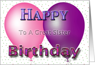 Sister Birthday Card Pink and Purple Balloons card