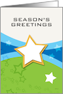 Season’s Greetings, Green And Blue Stars card