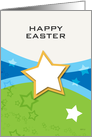 Happy Easter, Green And Blue Stars Blank Note Card