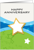 Happy Anniversary Card, Green And Blue Stars card