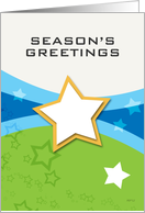 Season’s Greetings, Green And Blue Stars card