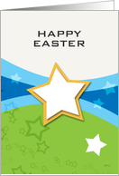 Happy Easter, Green And Blue Stars Blank Note Card