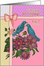 Happy 16th Birthday, ribbon / bow, dots, stripes, chevron, birds. card