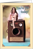 Happy 70th Birthday with Cute Smiling Girl on Vintage Camera card