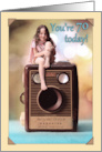 Happy 70th Birthday with Cute Smiling Girl on Vintage Camera card