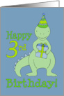 Happy 3rd Birthday Cute Cartoon Dinosaur with Party Hat and Gift card