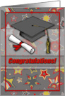 Congratulations on Graduation with Cap and Scroll in Grey and Red card