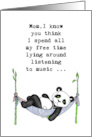 Happy Mother’s Day Humor with Cute Panda Listening to Music card