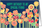 Happy Birthday Special Friend with Bright Colorful Flower Illustration card