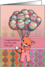 Congratulations on Your New Baby Girl Fox Illustration with Balloons card