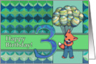 Happy Birthday, 3 year old boy, cute fox with balloons, retro fabric. card