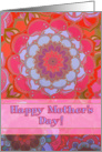 Happy Mother’s Day, floral doodle mandala illustration, pink, orange card