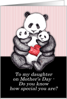 Panda with babies & red heart, Mother’s Day, for my daughter. card