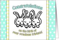 Congratulations on the birth of your triplets, cute bunny illustration card