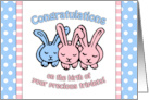 Congratulations on the Birth of Your Triplets Cute Bunny Illustration card
