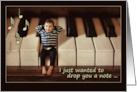 Thinking of You with Miniature Baby on Piano Keyboard Musical Note card