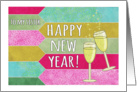 Happy New Year to my Sister! Champagne glasses, pink, blue, patterns card