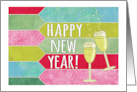 Happy New Year with Bubbly Glasses and Colorful Patterns card