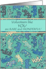 Thank you for volunteering - patchwork rhino pattern, teal, blue, grey card