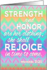 Birthday for Her Proverbs 31:25 Scripture with Rainbow Ikat Pattern card