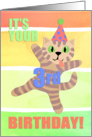 It’s your 3rd birthday! Crazy cat in party hat, fun pastel colors! card